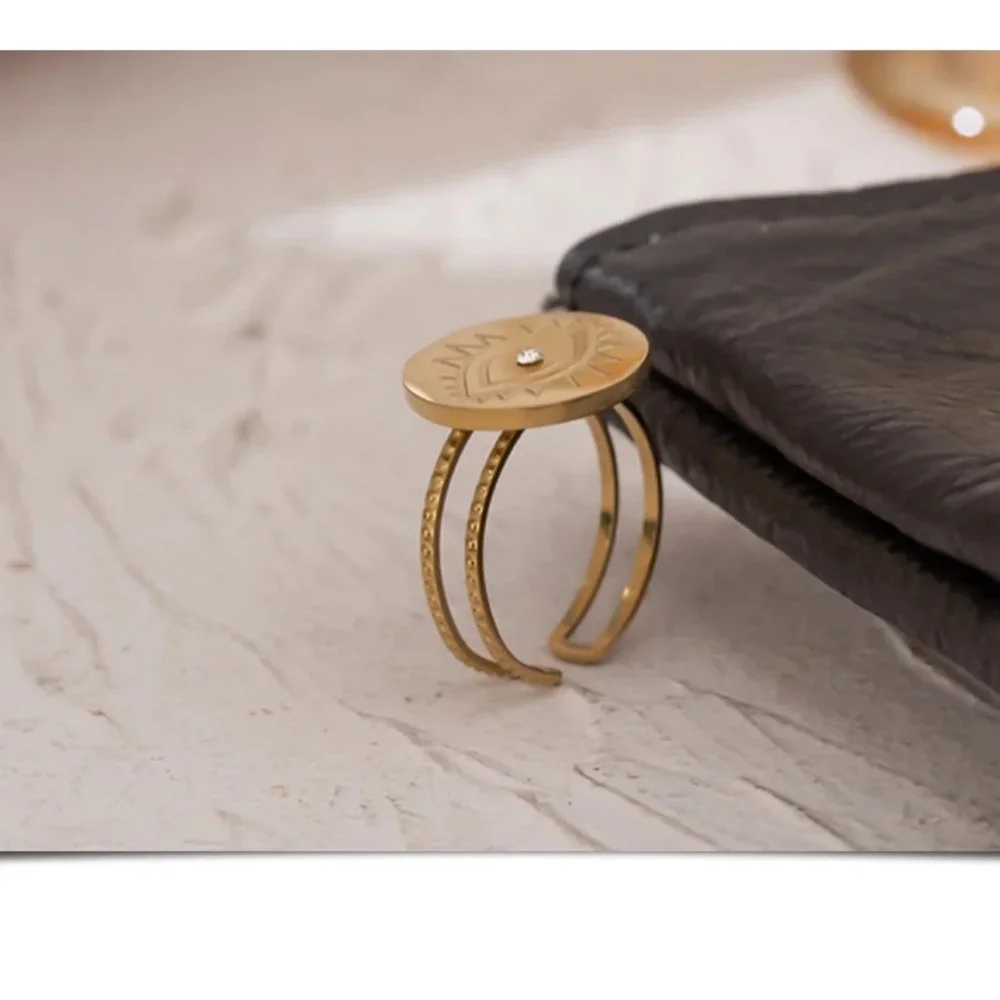 New 18K Gold Plated Diamond Eye Adjustable Ring - Picture 7 of 7